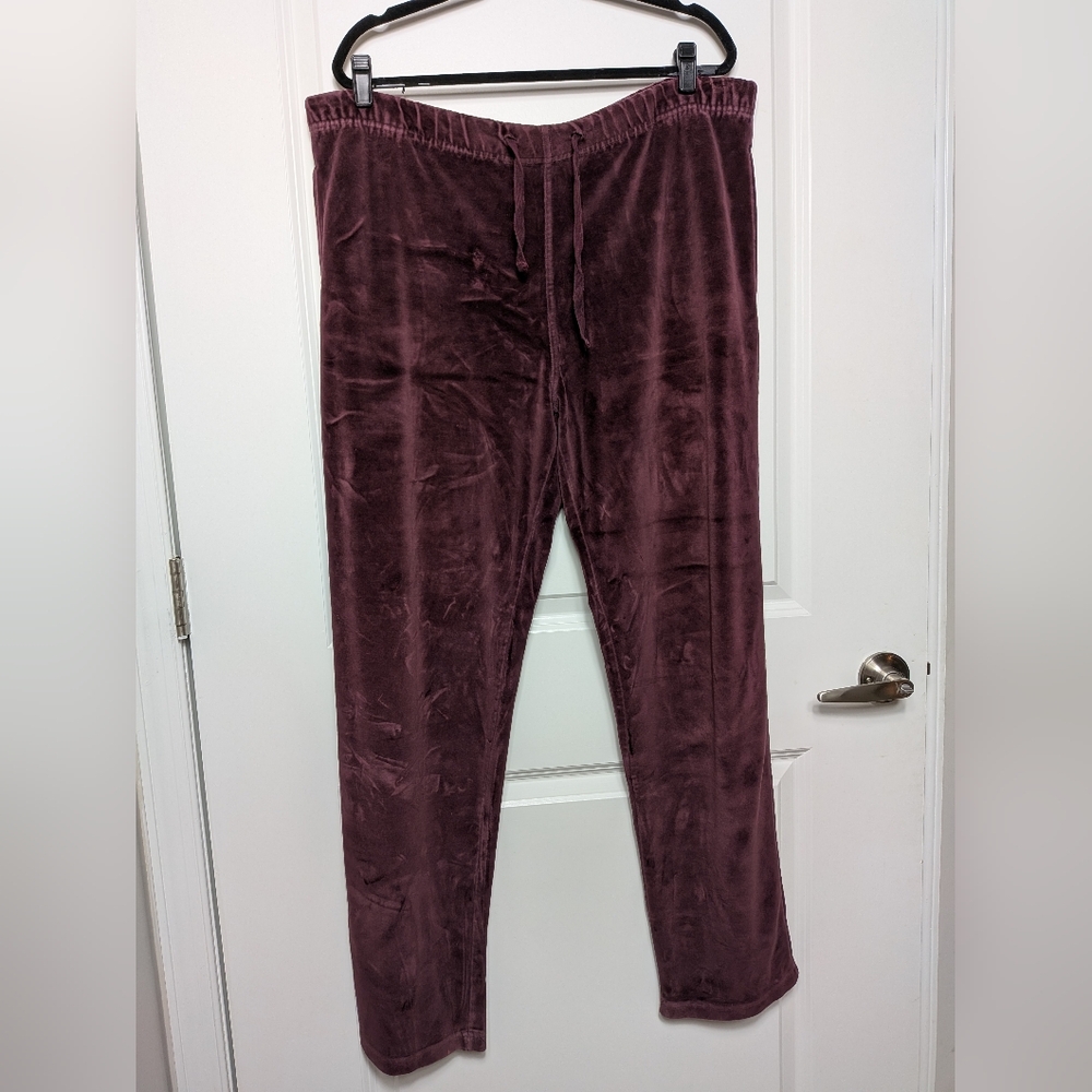 American Essentials Saks Fifth Avenue Velour Pants Burgundy, Size Large Long